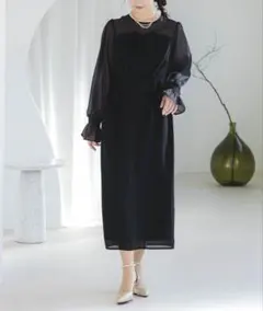 epic day ボリュームスリーブシフォンロングワンピース