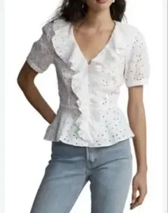 ポロラルフローレン フリル付きホワイト半袖ブラウス