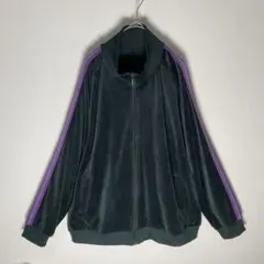 ベロア ジップアップ トラックジャケット ダークグリーン × パープル 表記LL