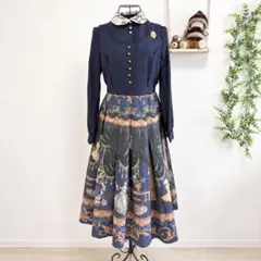 axes femme アクシーズ　ロングワンピース レース襟　ネイビー