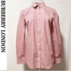 バーバリー ロンドン シャツ ブラウス ギンガムチェック 赤 春服 綿シャツ
