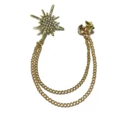 B508 星 STAR ラインストーン チェーン ゴールド ダブルピンバッチ