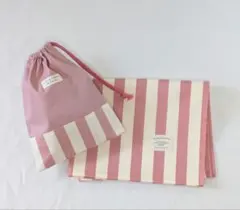 13180くすみカラーピンク　ストラプ　ランチョンマット．巾着袋　50×40
