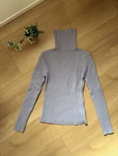 リブ編み 長袖ニットセーター スモーキーブルー