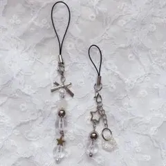 リボン シルバー ビーズキーホルダー チャーム セット y2k韓国 平成女児 星