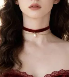 【新品】パールチョーカーネックレス、ユニークなベルベットカラーネックレスデザイン