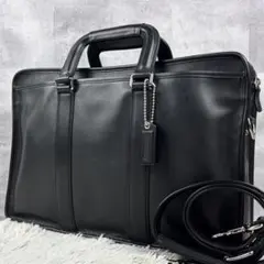 A4可 極美品 コーチ レザー 2way ビジネスバッグ チャーム ブラック