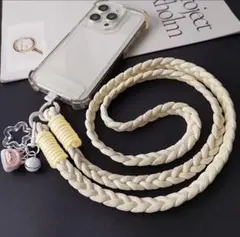 【新品未使用】スマホストラップ 斜めがけ 編み込み ベージュ