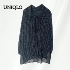 UNIQLO　ユニクロ　ボウタイ　ドット　長袖　ブラウス　ブラック　S