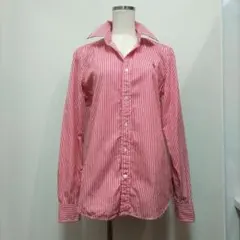 『ラルフローレン』ポロロゴ刺繍 赤と白ストライプ長袖シャツ