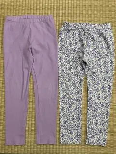 ユニクロ キッズ レギュラーフィットレギンス パープル リブ 花柄2点 110