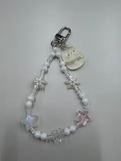 雪だるまチャーム付きストラップ　ホワイト