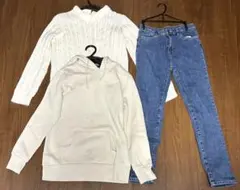 トップス ボトムス 3点 セット まとめ売り ニット パーカー ジーンズ デニム