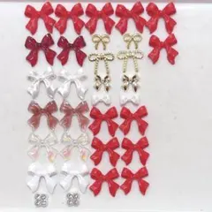 ネイルパーツ　クリアリボン　ゴールド　レッド　赤　デコ　オーロラクリア　白