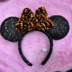 ディズニー ミッキー耳カチューシャ 黒オレンジ