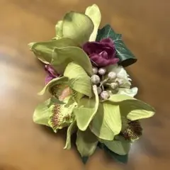 フラダンス/フラワーヘアアクセサリー /緑と紫/ハンドメイド