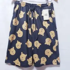 新品　くまのプーさん　ディズニー　ショートパンツ　総柄　メンズ　黒色　Mサイズ