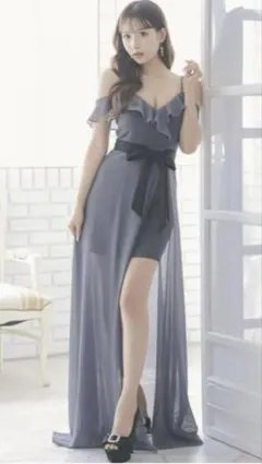 Tika ロングドレス　キャバドレス　胸元フリルシフォン　3XL 大きいサイズ