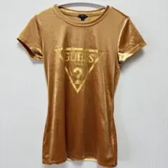GUESS ゴールド 半袖Tシャツ ベロア　ベルベット　ゲス