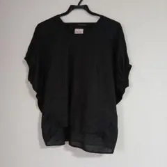 Mao made リネン100% Vネック 半袖プルオーバー ブラックのサムネイル
