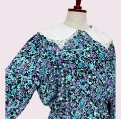 vintageヴィンテージワンピース花柄総柄レース襟ガーリーレトロUSA海外古着