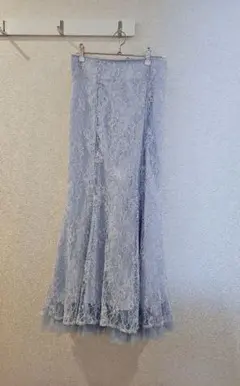 【美品】裾チュールバックレースアップレースマーメイドスカート