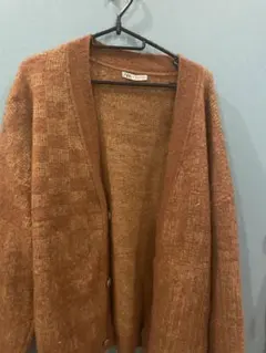 オレンジ チェック柄 カーディガン