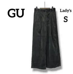美品☆ジーユー　コーディロイパンツ　ワイドパンツ　レディース　緑　グリーン　S