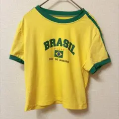 シーイン 【M】無地 半袖Tシャツ リンガー半袖 黄緑 ポリエステル カジュアル