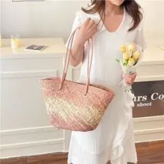 カラフルなかごバッグ　編み込みバッグ　夏場