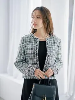 コヒナ　COHINA ミックスツイードジャケット ブラックミックス　S