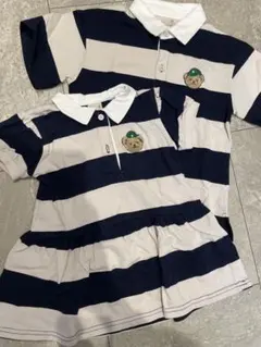 ストライプ柄ポロシャツとワンピースセット