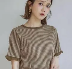 【新品タグ付】mysa 田中里奈 テレコボーダーTシャツ フリル しまむらのサムネイル