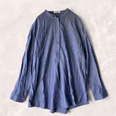美品✨️ 【大きめ L】 レプシィム バンドカラーシャツ 長袖 ブルー L 綿混