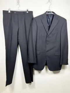 221B【美品】ウール混ストライプスーツ A7 黒 セットアップ L相当