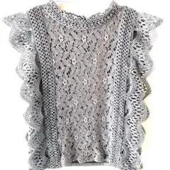 レースフリルタンクトップ ブルーグレー