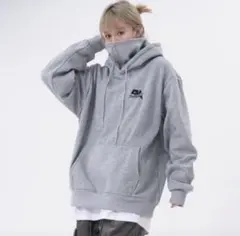 グレー ハーフジップ 　XLサイズ　摩利支天パーカー　グレーパーカー