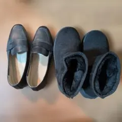 黒いスエードローファー3点