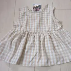 新品 タイニーマノン リボン ギンガム ペプラム チュニック ベージュ 120