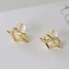 ハート 結び モチーフ ピアス ゴールド ジルコニア サージカルステンレス
