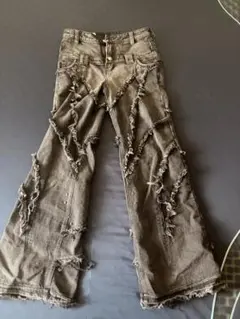クロコ型押し パッチワーク フレアデニムパンツ ブラック | Mercari