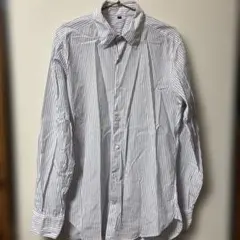 無印良品Lサイズ 白と青のストライプ長袖シャツ