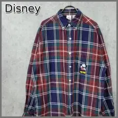 90s 古着 ディズニー ミッキーマウス 刺繍 シャツ マルチレッド