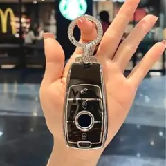 【セール】メルセデス・ベンツ　スマートキーケース　リング付　黒×シルバー