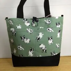 ミニトートバック(グリーンにフレンチブルドッグ)