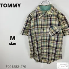 訳有 TOMMY トミーヒルフィガー 半袖シャツ チェック柄 ロゴ刺繍 羽織り