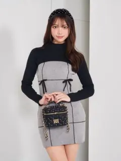 Darich ドッキングリボンデザインニットミニワンピース