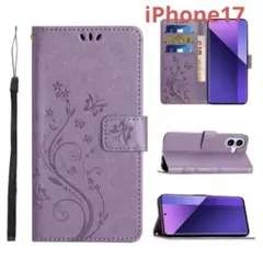 iphone17 スマホケース　手帳型　紫　推し色　おしゃれ　カード入れ　保護