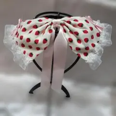 いちご柄 リボン ヘッドドレス ハンドメイド