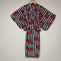 キッズ浴衣 セパレートタイプ ストライプ 椿柄のサムネイル